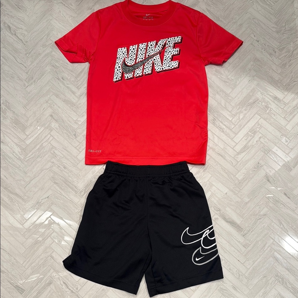 Nike Neon Red T-Shirt and Black Shorts Set, kids 6
